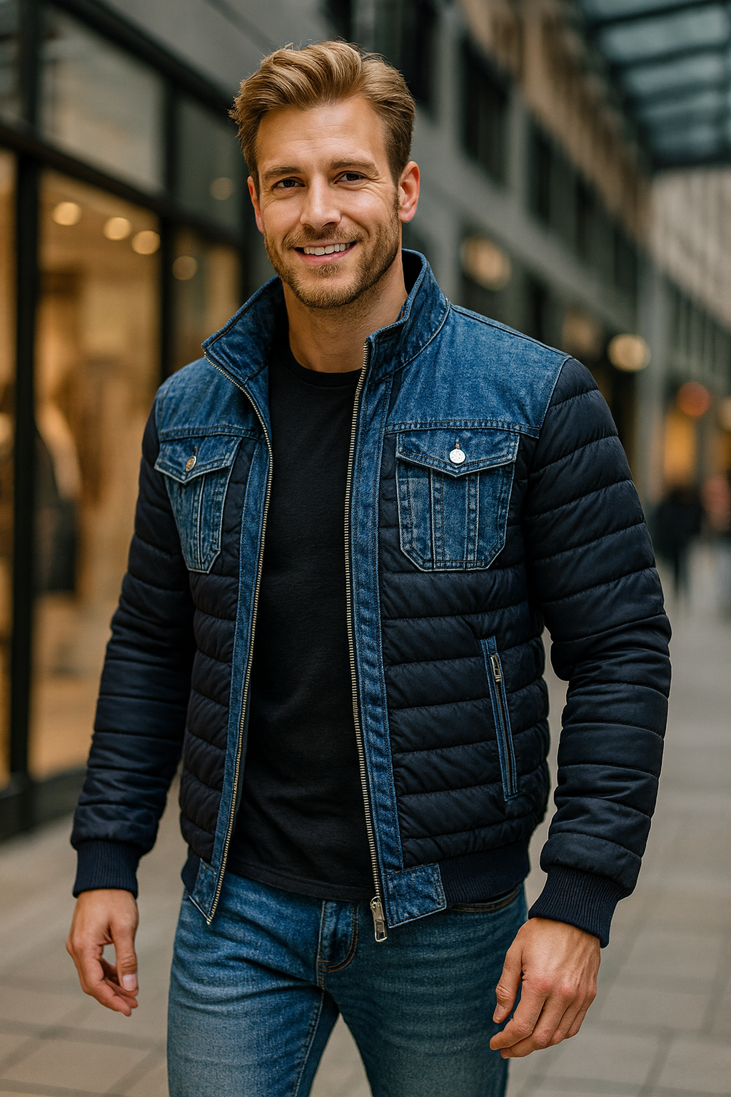 LEON | Veste matelassée en denim hybride pour un style urbain